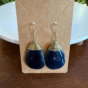 Wire Wrapped Deep Cobalt Blue Teardrop Earrings
